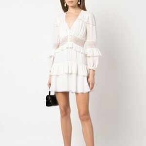 CINQ A SEPT Sanya Ruffled Silk & Lace ivory Dress 2 NWOT